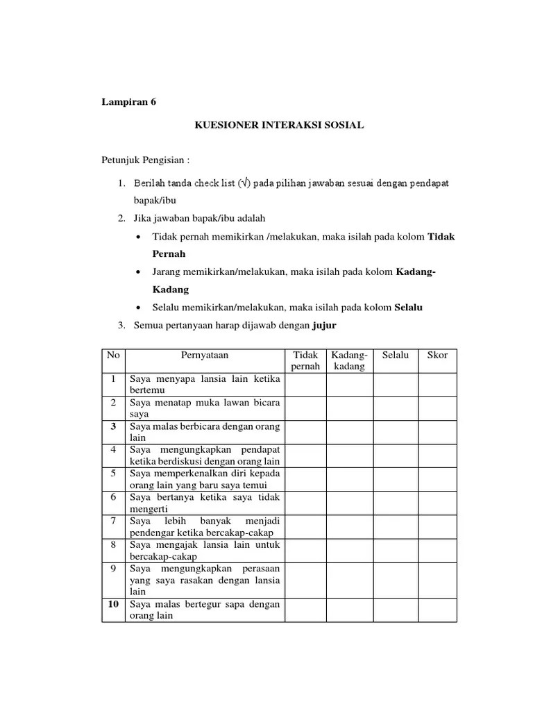 Kuesioner Interaksi Sosial Terbaru Revisi | PDF