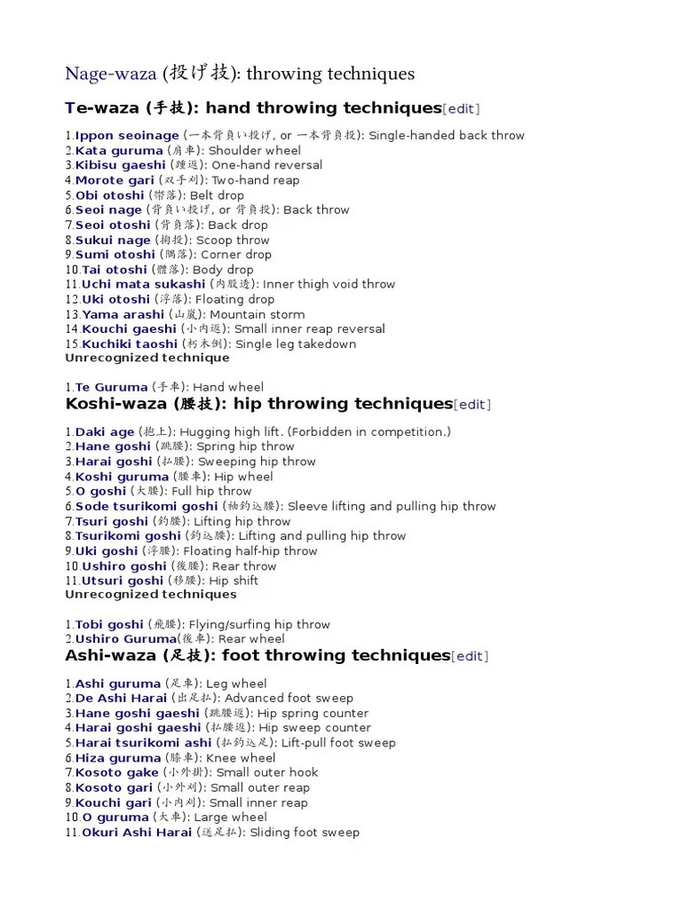 List of Judo Techniques PDF Individual Sports Japanese Martial Arts