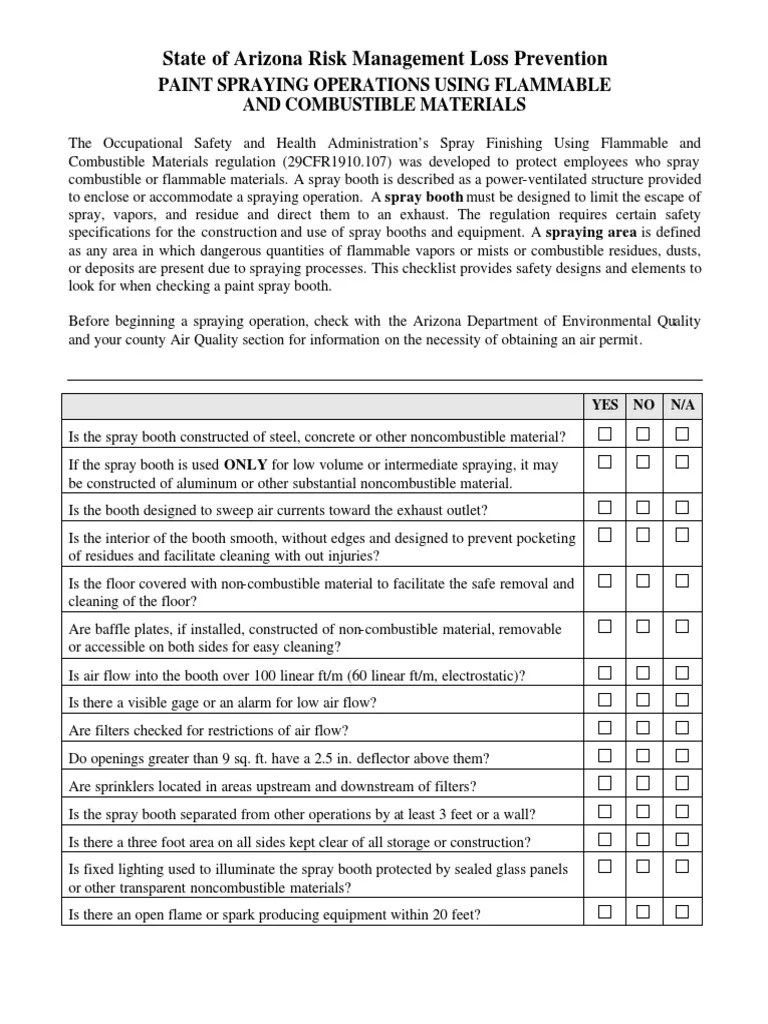 Paint Booth Checklist PDF Duct (Flow) Building Engineering