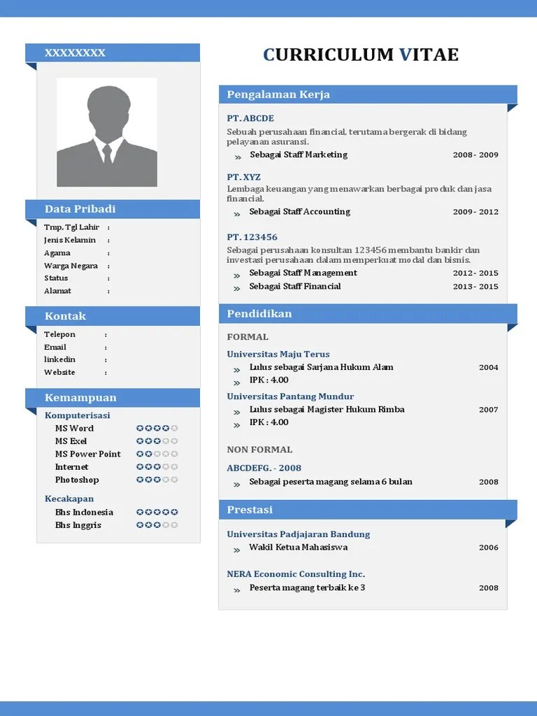 Contoh Cv Atau Curriculum Vitae / View Contoh Cv Resmi PNG Garut