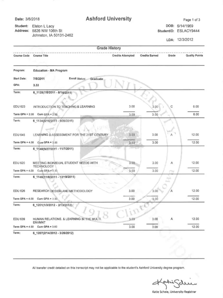 TranscriptsAshford University PDF