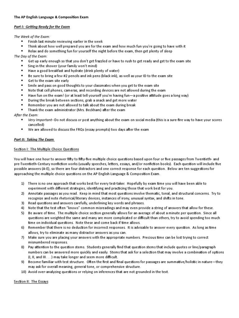 ap lang tips short version Essays Question