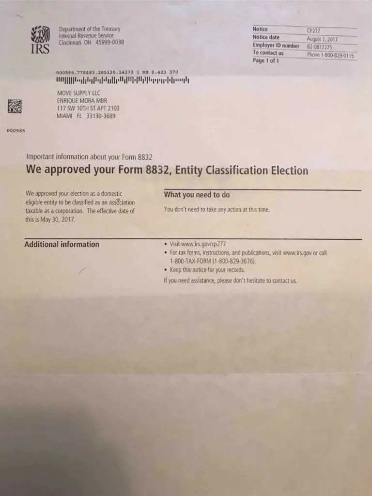 Form 8832 Entity Classification Election