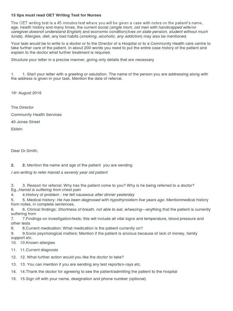 15 Tips Must Read OET Writing Test For Nurses