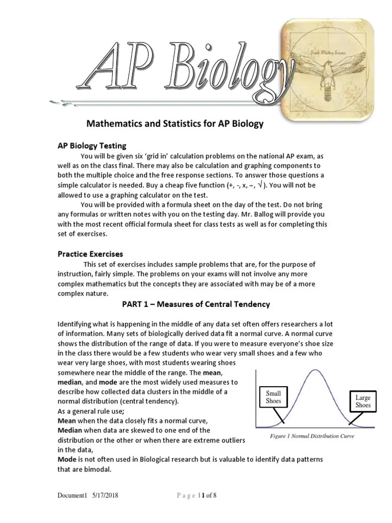 AP Bio Math and Statistics PDF Standard Error Errors And Residuals
