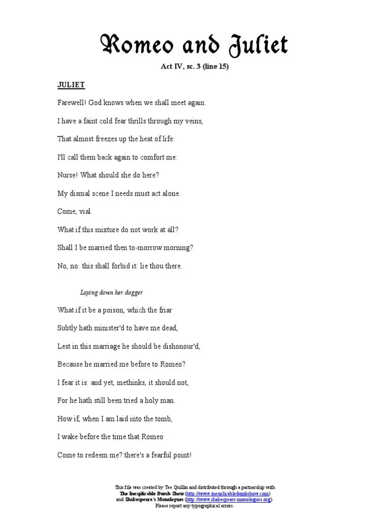 Juliet's Fears Before Taking the Potion PDF