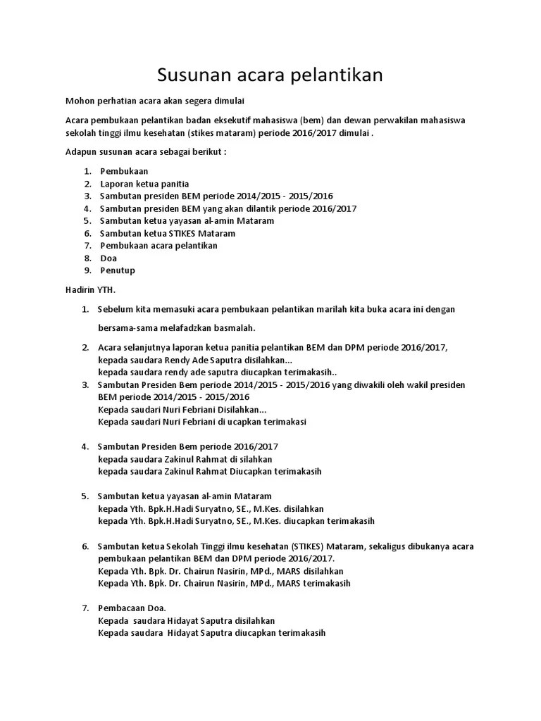 Susunan Acara Pembukaan Pelantikan | PDF