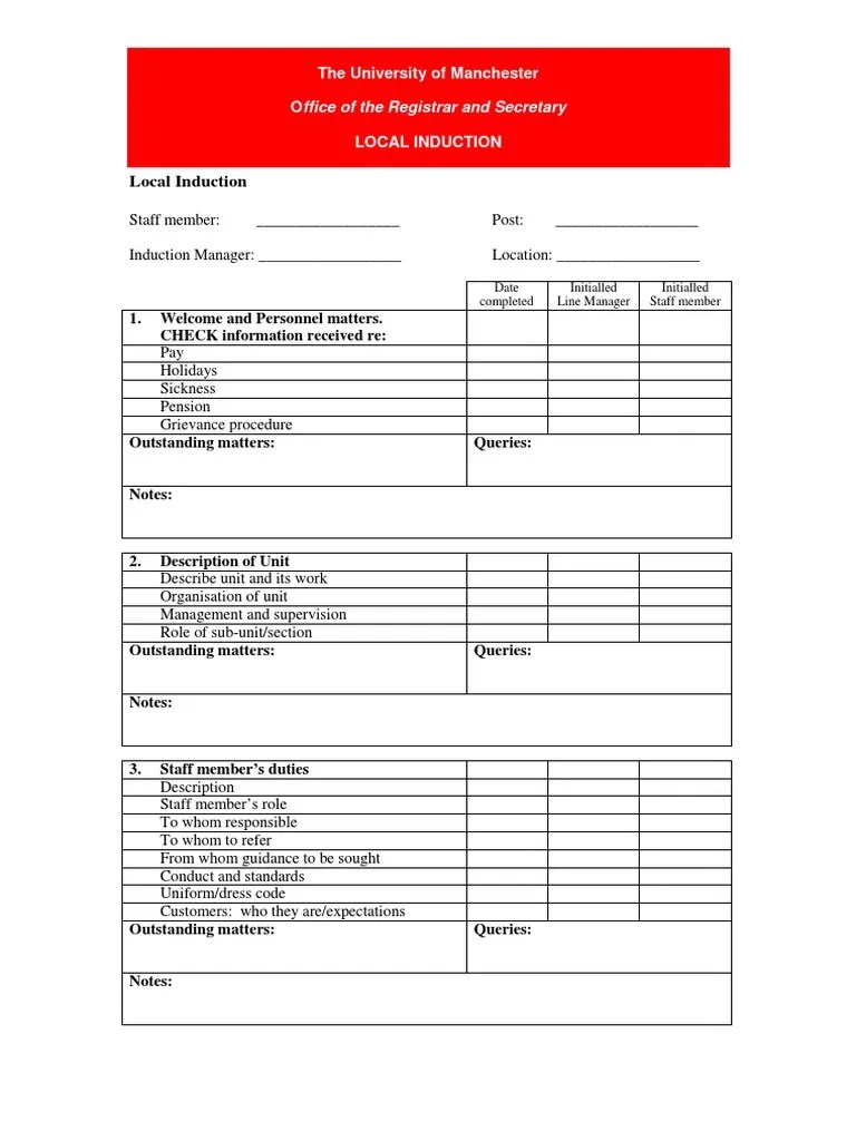 Example Induction Checklist PDF Occupational Safety And Health Safety