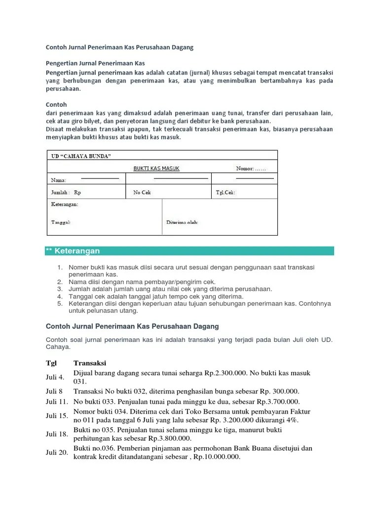 Contoh Jurnal Penerimaan Kas Perusahaan Dagang | PDF