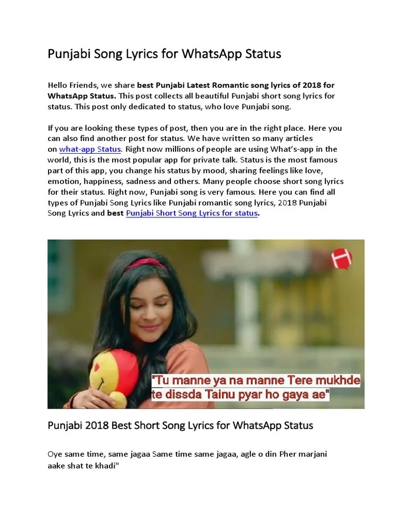 Punjabi Song Lyrics For WhatsApp Status PDF Emotions