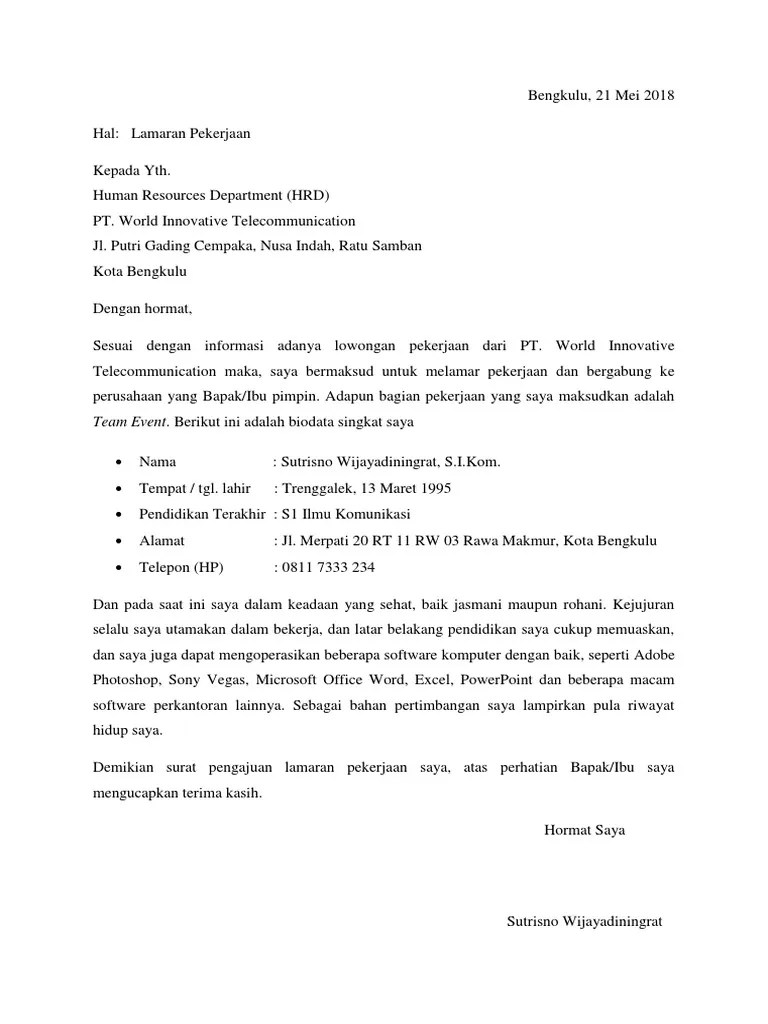 Contoh Surat Lamaran Kerja Promotor Oppo