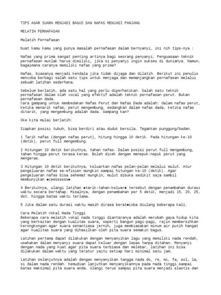 Tips Agar Suara Menjadi Bagus Dan Nafas Menjadi Panjang | PDF
