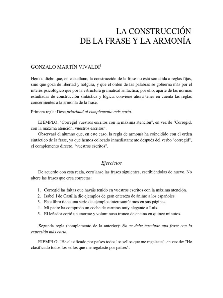 1 La Construcción de La Frase y La Armonía PDF Sintaxis Armonía