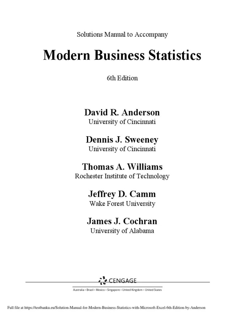 Solution Manual For Modern Business Statistics With Microsoft Excel 6th