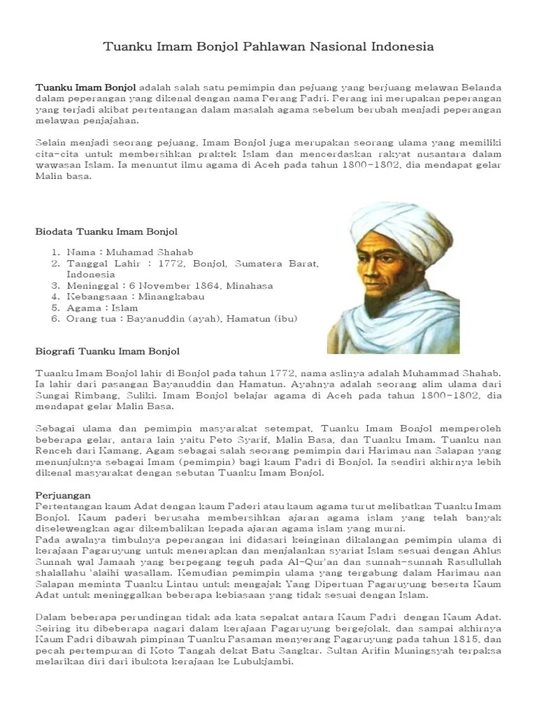Biografi Tuanku Imam Bonjol Dalam Bahasa Inggris Dan Artinya