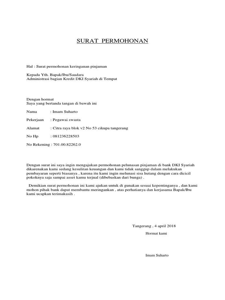 35 Surat Permohonan Keringanan Pelunasan Hutang Bank Info Dana Tunai