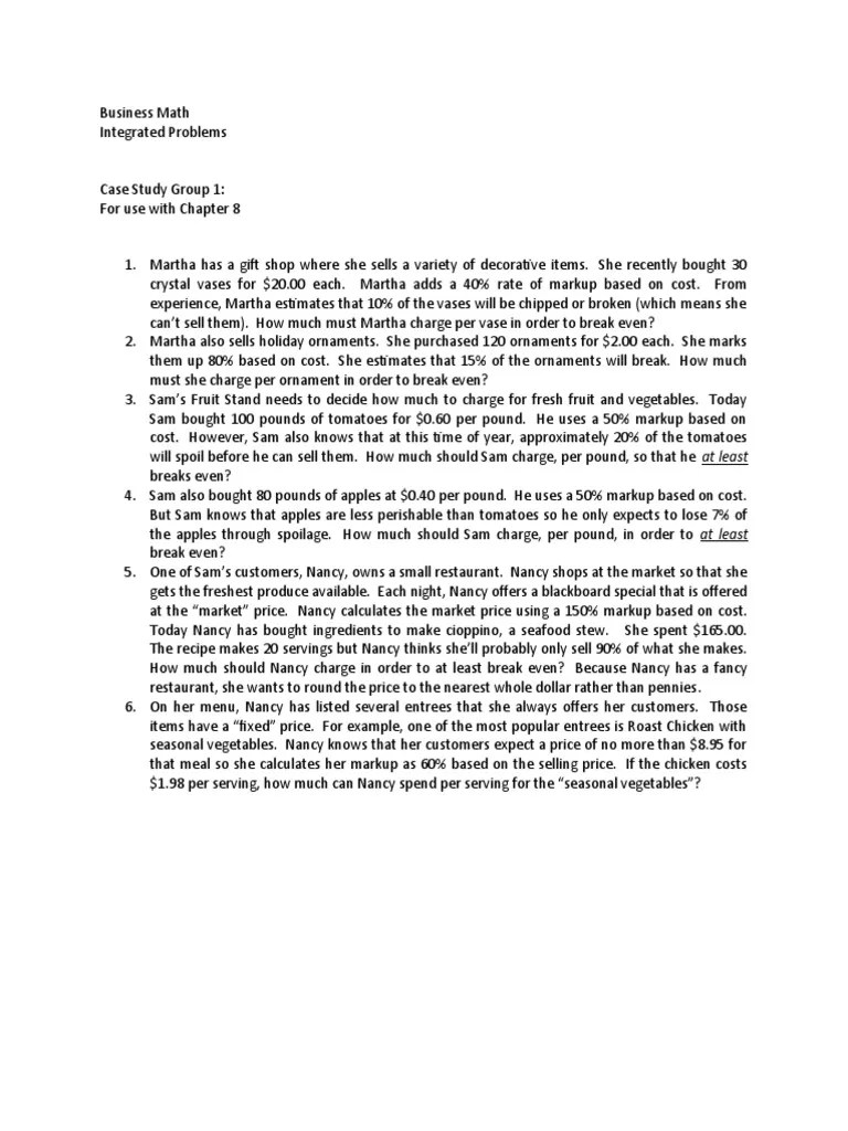 Business Math Application Problems