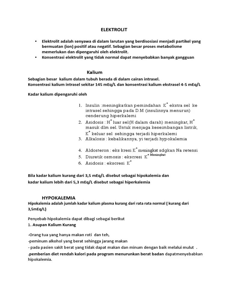 Elektrolit Kalium, Bahan Patologi | PDF