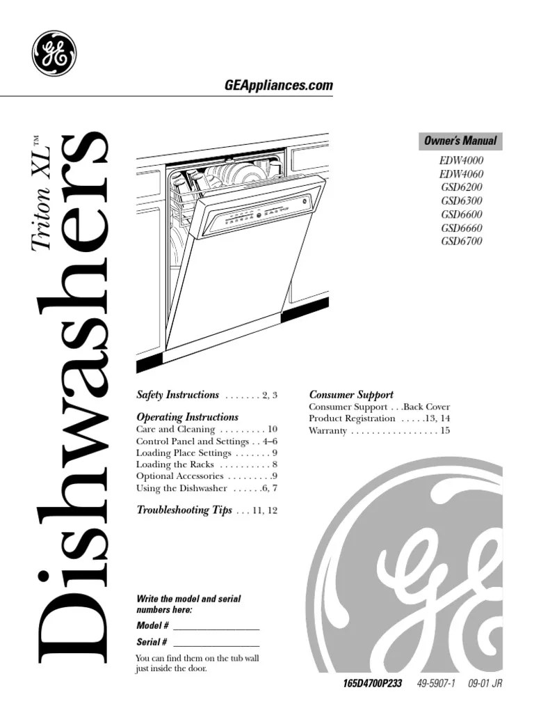 Ge Triton XL Dishwasher Manual PDF Dishwasher Water Heating