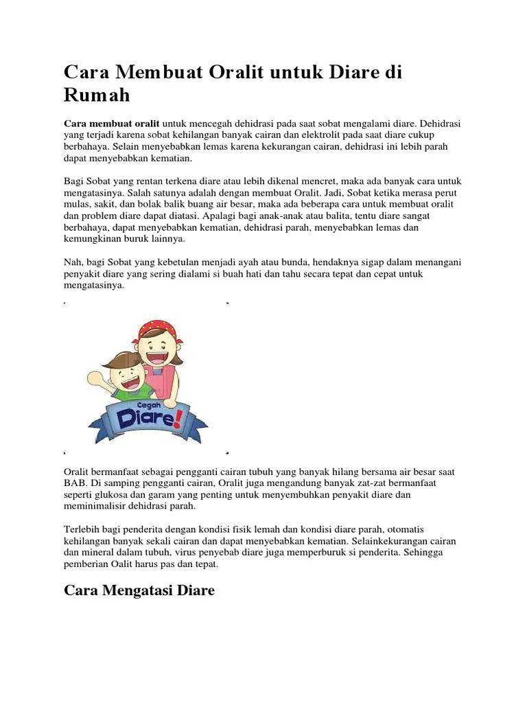 Cara Membuat Oralit Untuk Diare Di Rumah | PDF