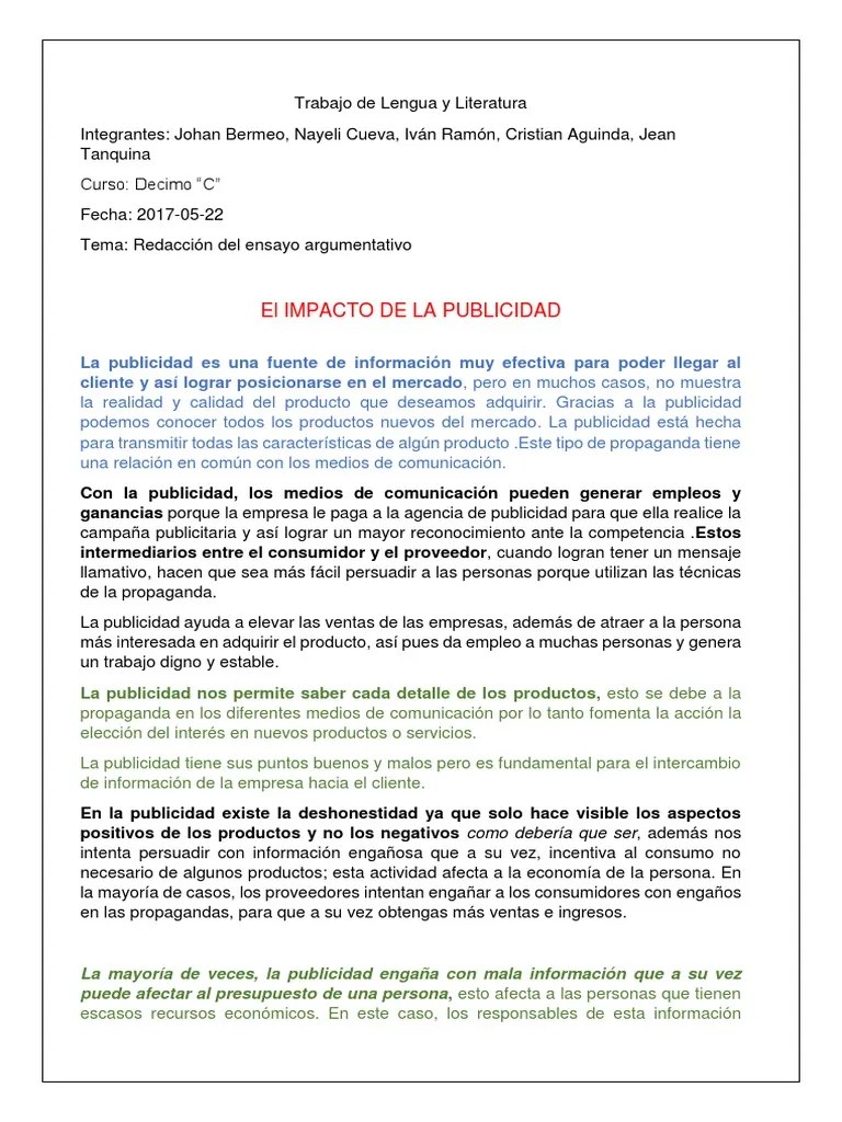 Ensayo argumentativo Propaganda Publicidad