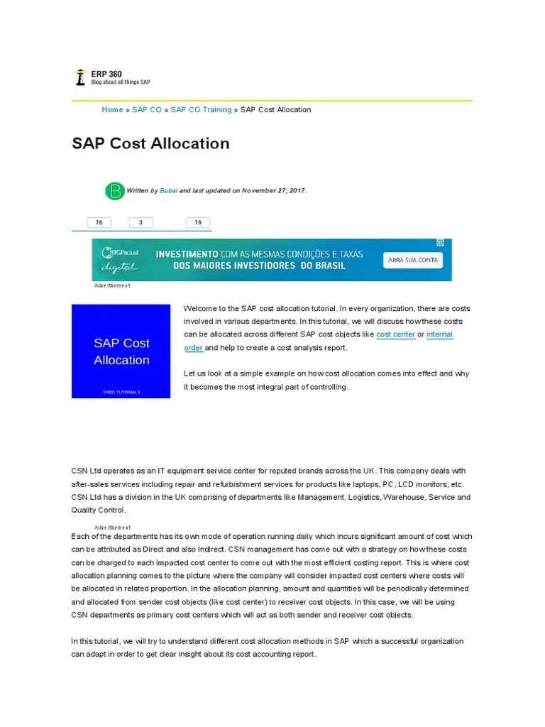 SAP Cost Allocation PDF Cost Accounting Cost