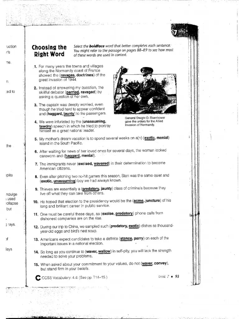 Vocabulary Level c Unit 7 Key