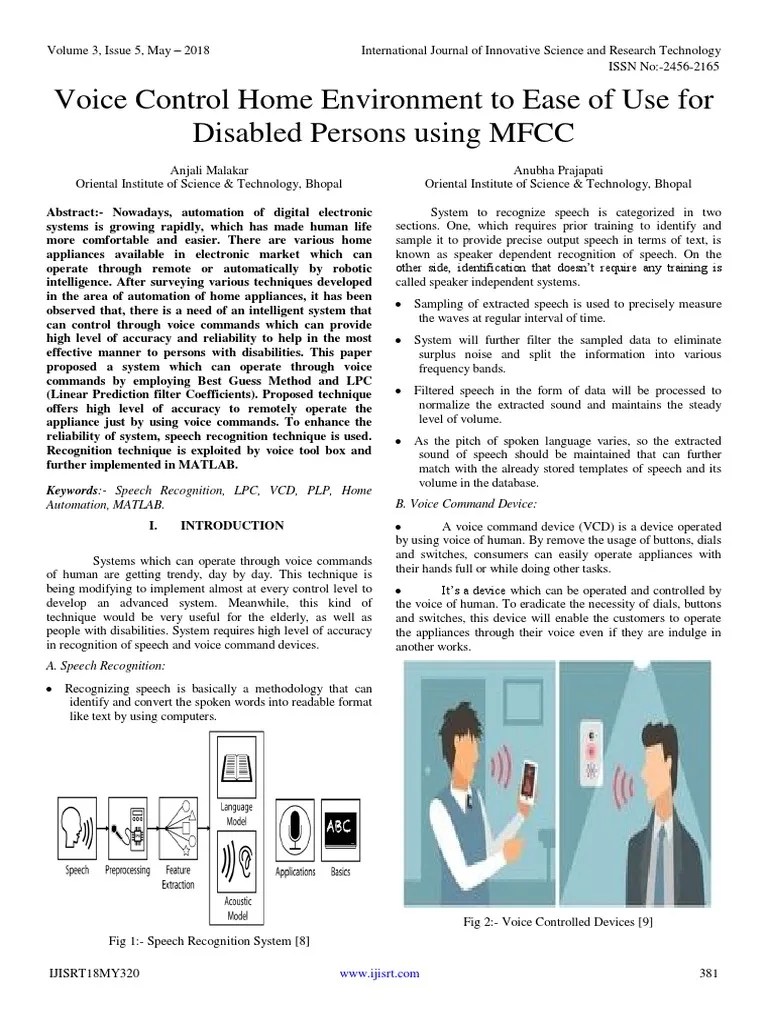 Voice Control Home Environment To Ease of Use For Disabled Persons