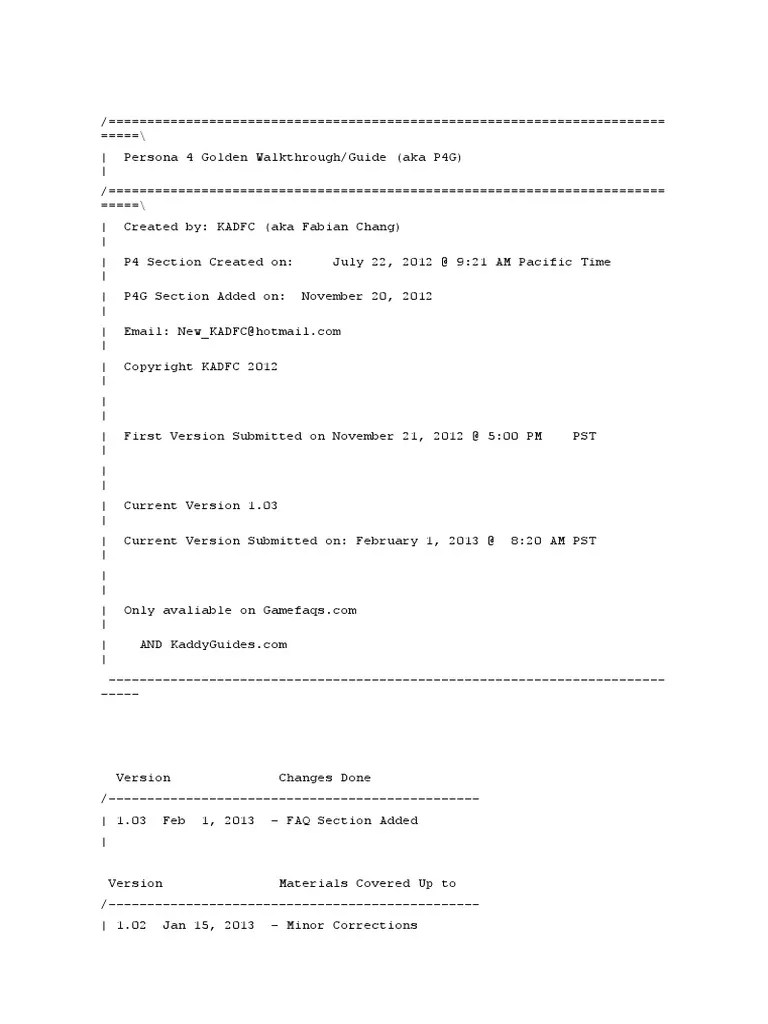 Persona 4 Golden Walkthrough | PDF | Strategy Guide | Leisure