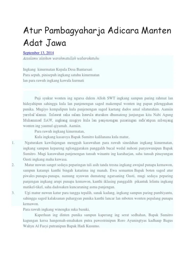 Conto Pidato Boso Jowo Atur Pambagyo Harjo Manten – Lakaran