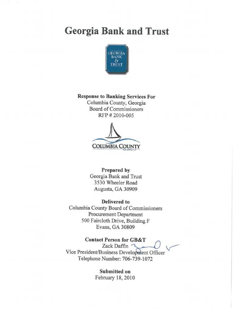 Original Proposal of Bank and Trust to Columbia County for