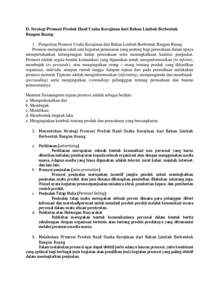 Contoh Laporan Kegiatan Usaha Kerajinan Dari Bahan Limbah Berbentuk