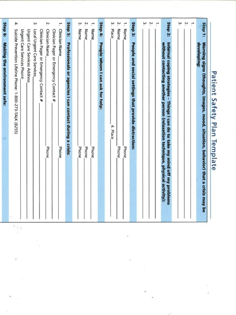 Patient Safety Plan Template