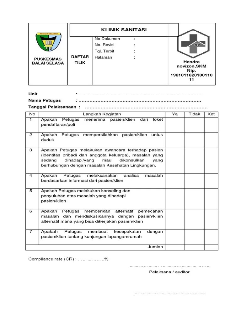 DAFTAR TILIK Klinik Sanitasi | PDF