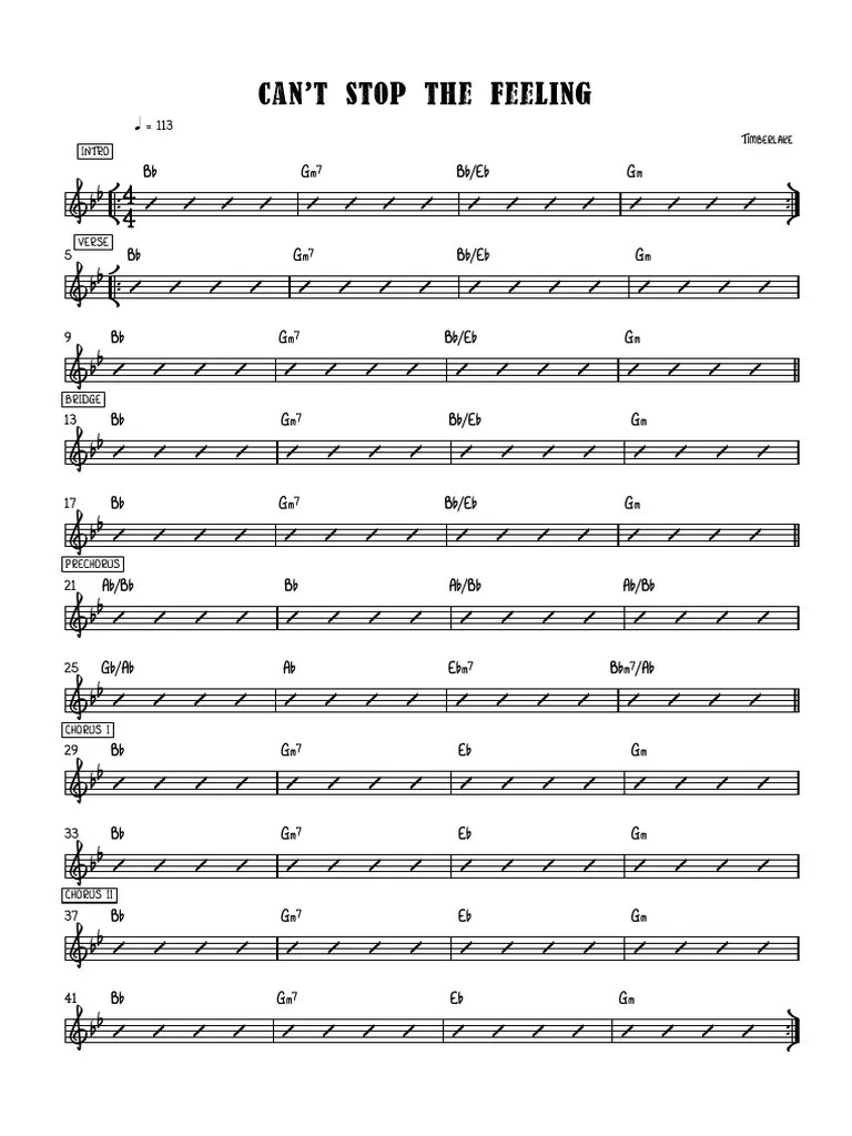 Can't Stop The Feeling Piano Full Score PDF Song Structure