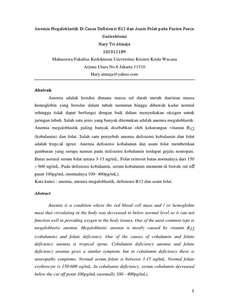 Anemia Megaloblastik Et Causa Defisiensi B12 Dan Asam Folat | PDF