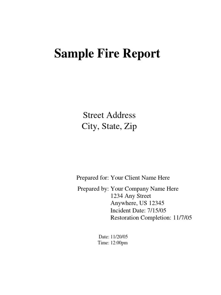 Sample Fire Report Street Address City, State, Zip PDF Kitchen