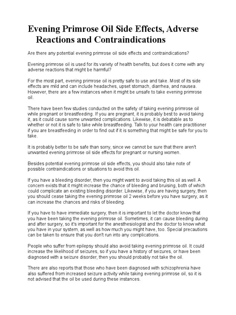 Evening Primrose Oil Side Effects Adverse Effect Epilepsy