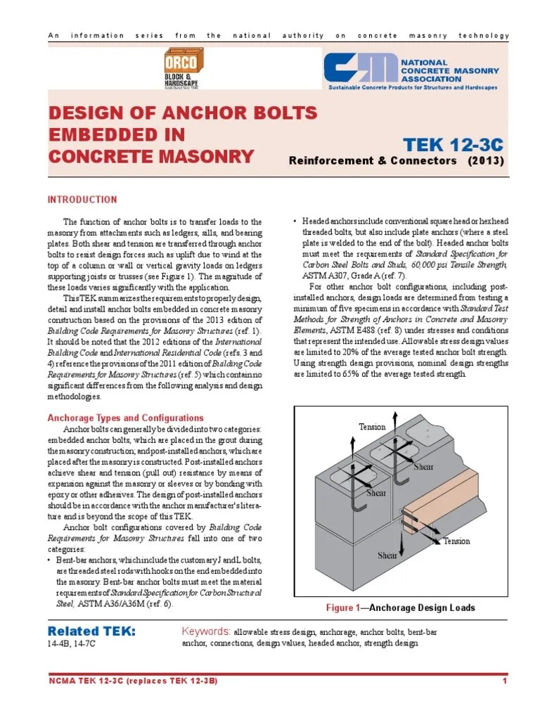 DESIGN OF ANCHOR BOLTS EMBEDDED IN CONCRETE MASONRY.pdf Strength Of Materials Structural Steel