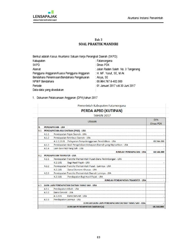 Soal Praktik Mandiri - Akuntansi Instansi Pemerintah