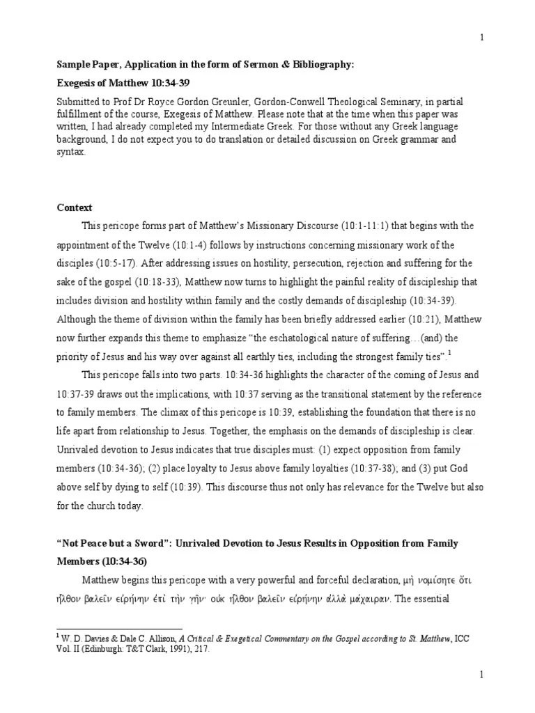 Gospel Exegesis Sample Paper Disciple (Christianity) Gospel Of Matthew