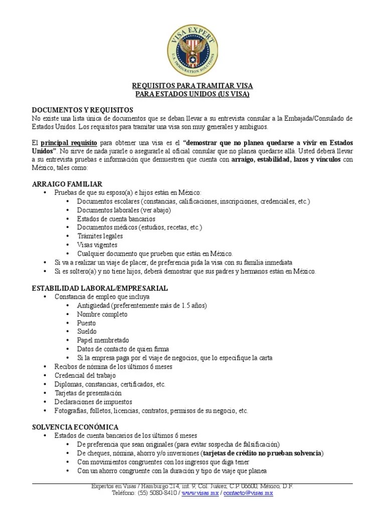 Requisitos Para Tramitar Visa De Trabajo A Estados Unidos Para