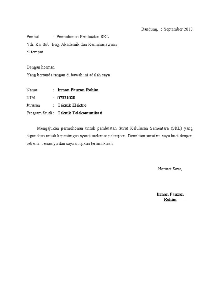 Surat Permohonan SKL