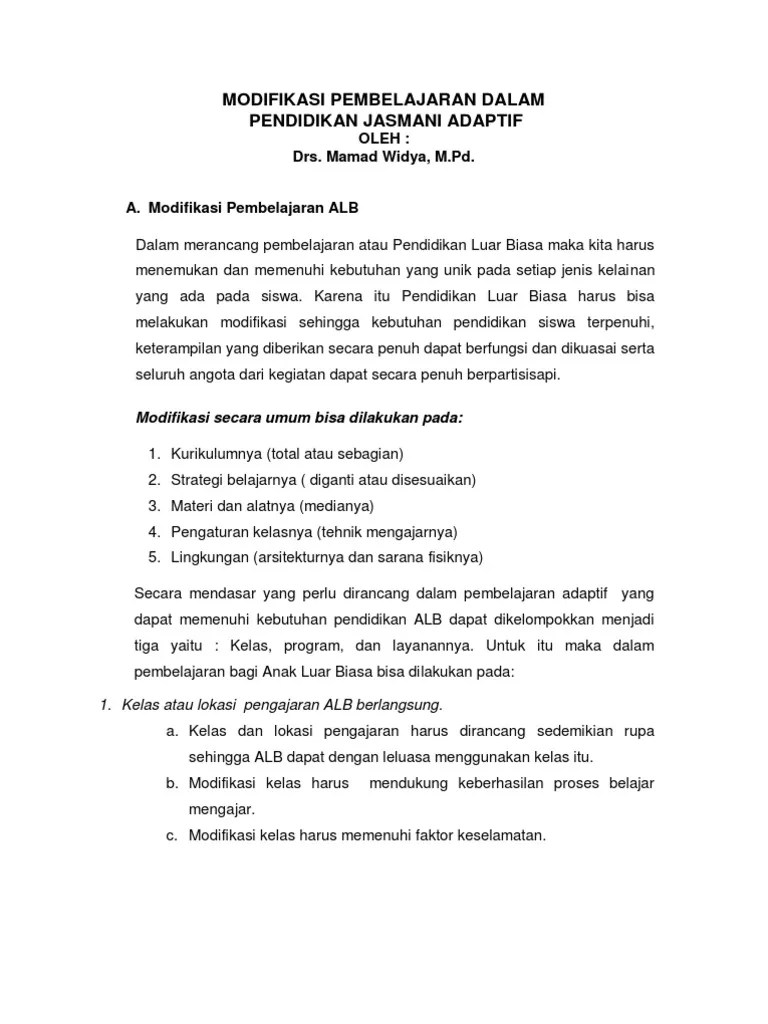 Konsep Dasar Pendidikan Jasmani Adaptif | PDF