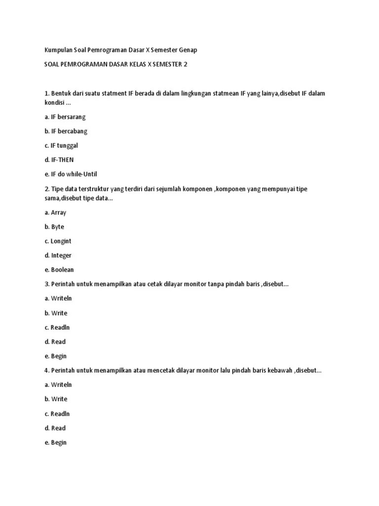 Kumpulan Soal Pemrograman Dasar X Semester Genap | PDF
