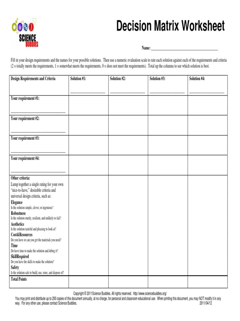 Decision Making Worksheet Dojournalism