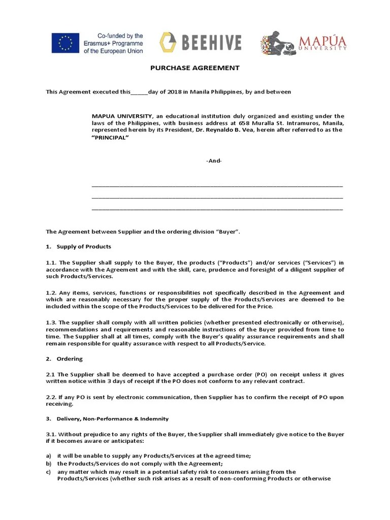 Contract, Purchase Agreement Template Guarantee Prices