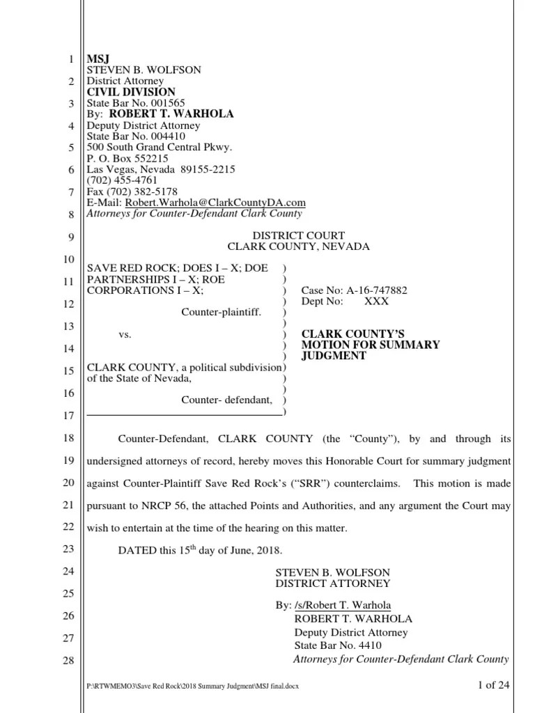 Clark County Motion For Summary Judgement PDF Summary Judgment