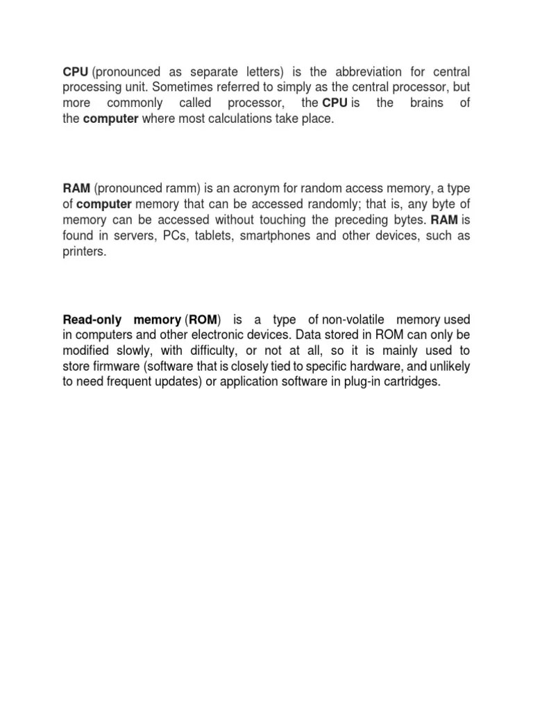 CPU (Pronounced As Separate Letters) Is The Abbreviation For Central PDF