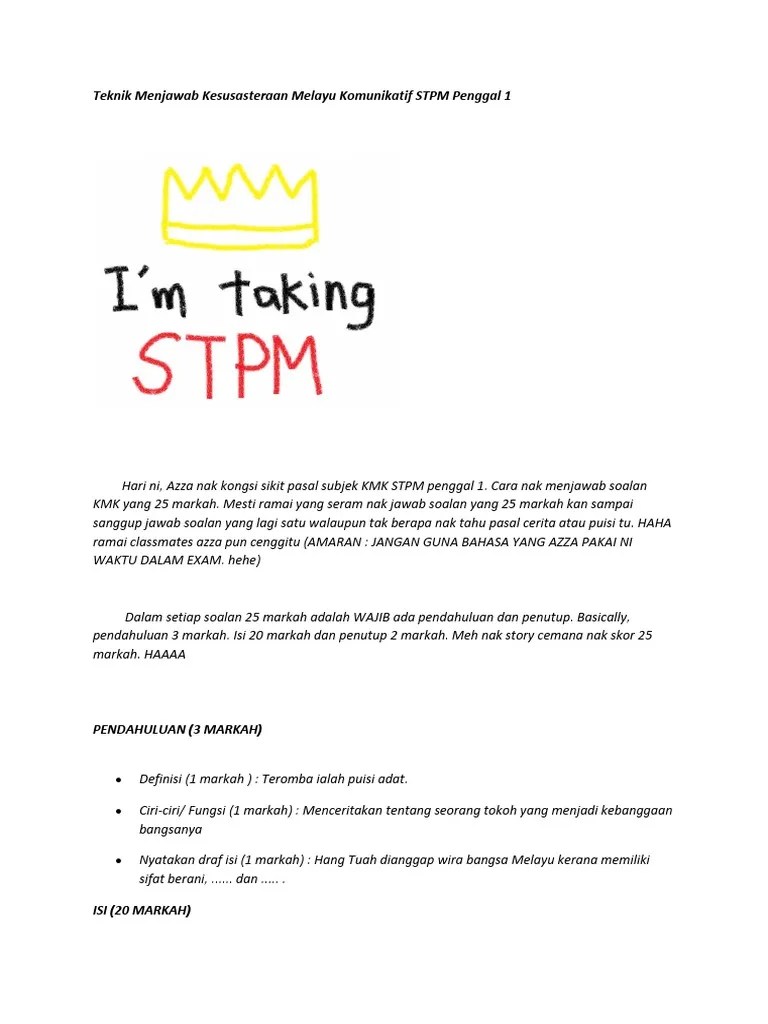 Contoh Jawapan Sastera Stpm Penggal 1 malaykuri